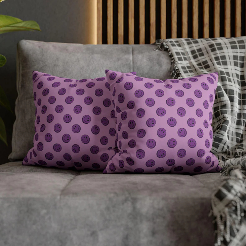 Home Decor Emoji - VIKAMA Sarung Bantal Senyum Ungu Sarung