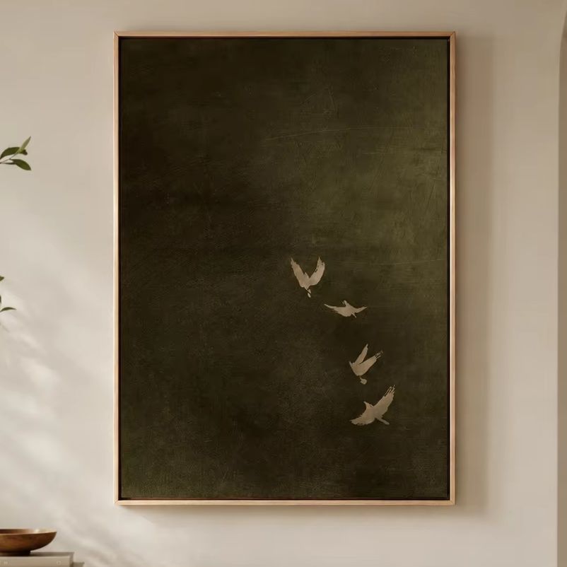 Home Decor Minimal - Seni Kanvas Burung Hijau Zaitun, Seni