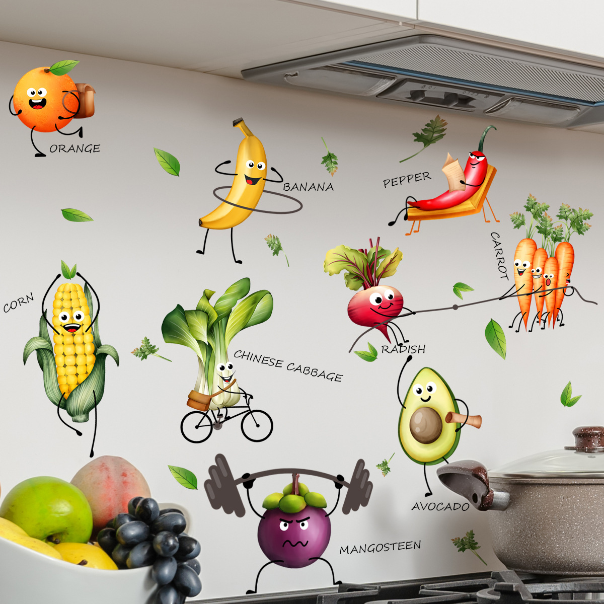 Home Decor Emoji - Stiker Dinding Buah Emoji Kartun Latar