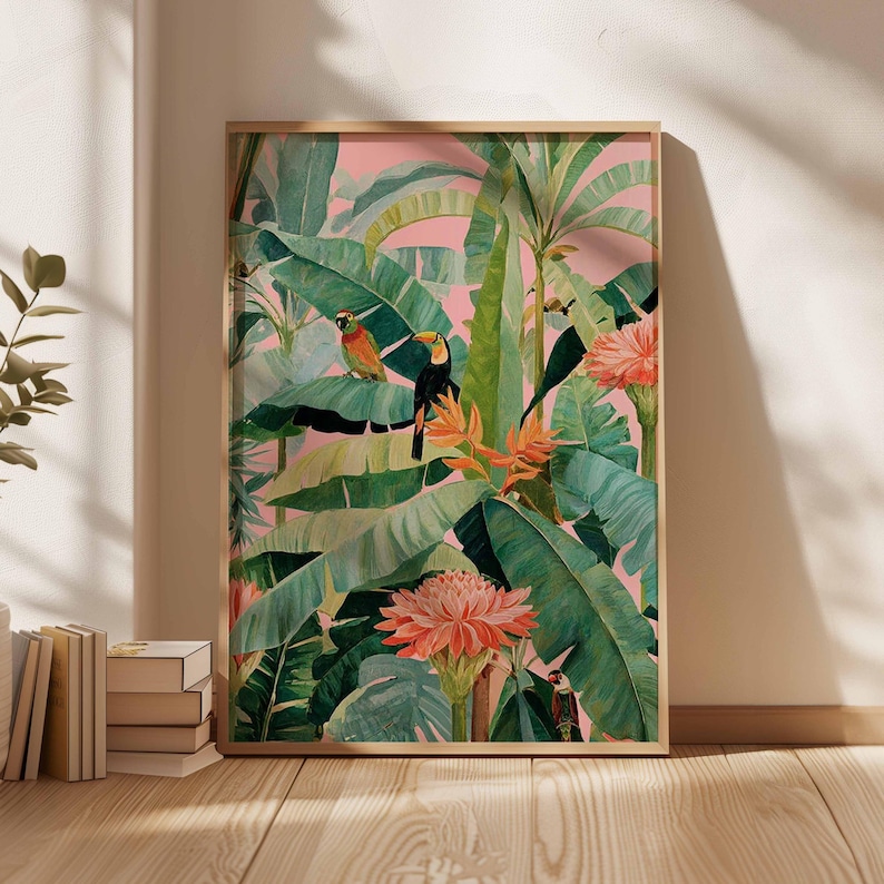 Home Decor Youtube - 1 Buah Poster Kanvas Tropis Retro,
