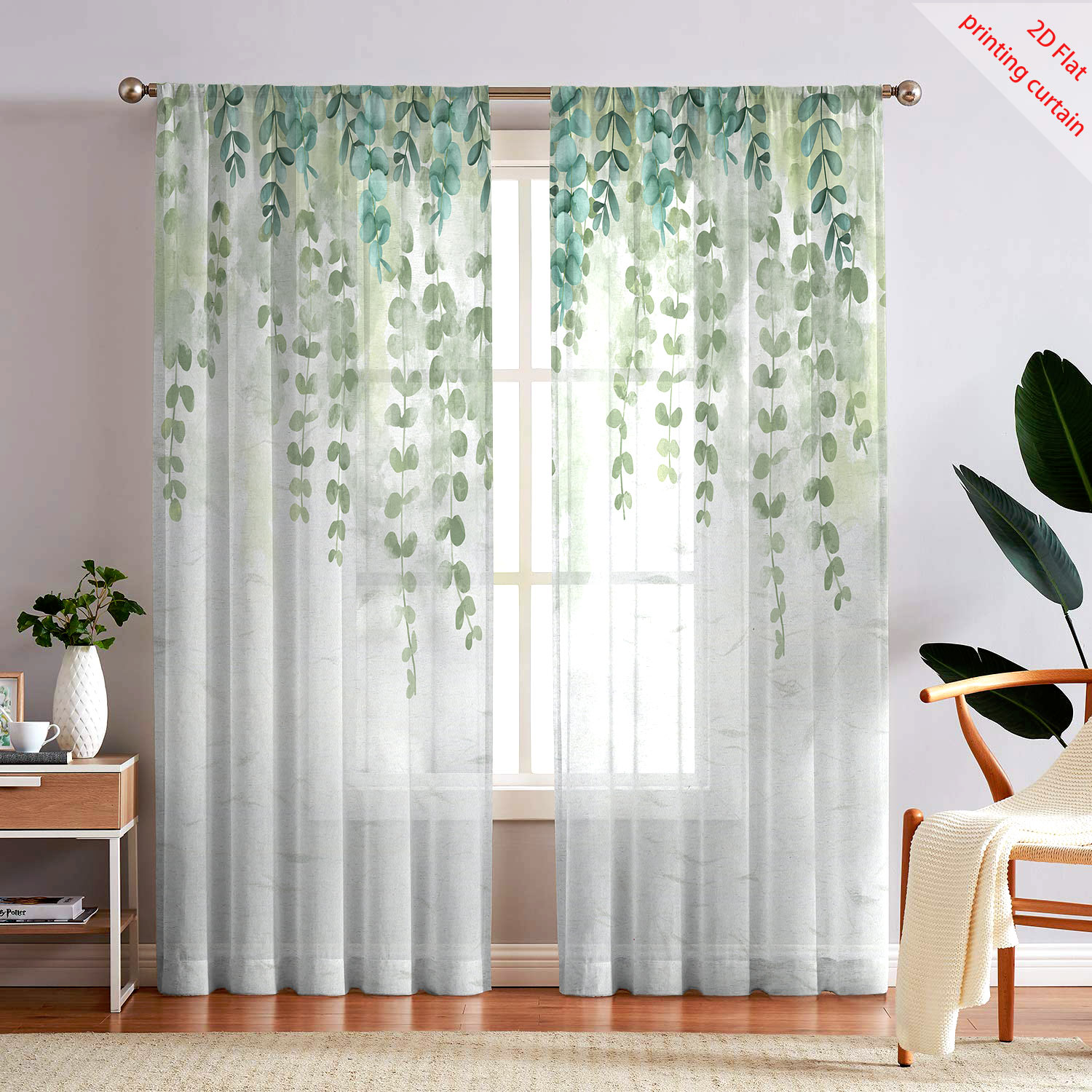 Home Decor Youtube - Tirai kasa transparan bermotif tanaman, bunga,