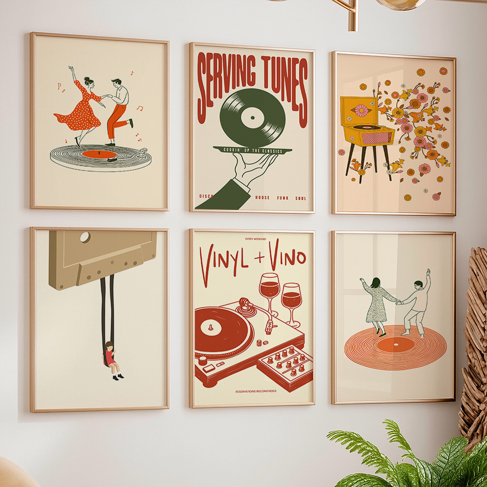 Home Decor Youtube - 1 Buah Poster Kanvas Musik Antik