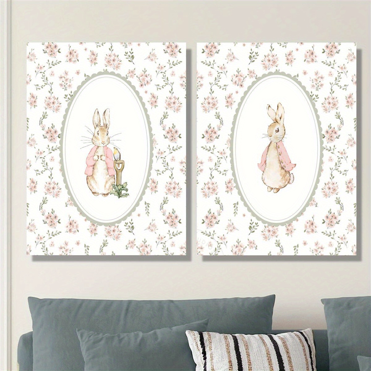 Home Decor Youtube - 2 Buah Seni Cetak Kanvas Kelinci