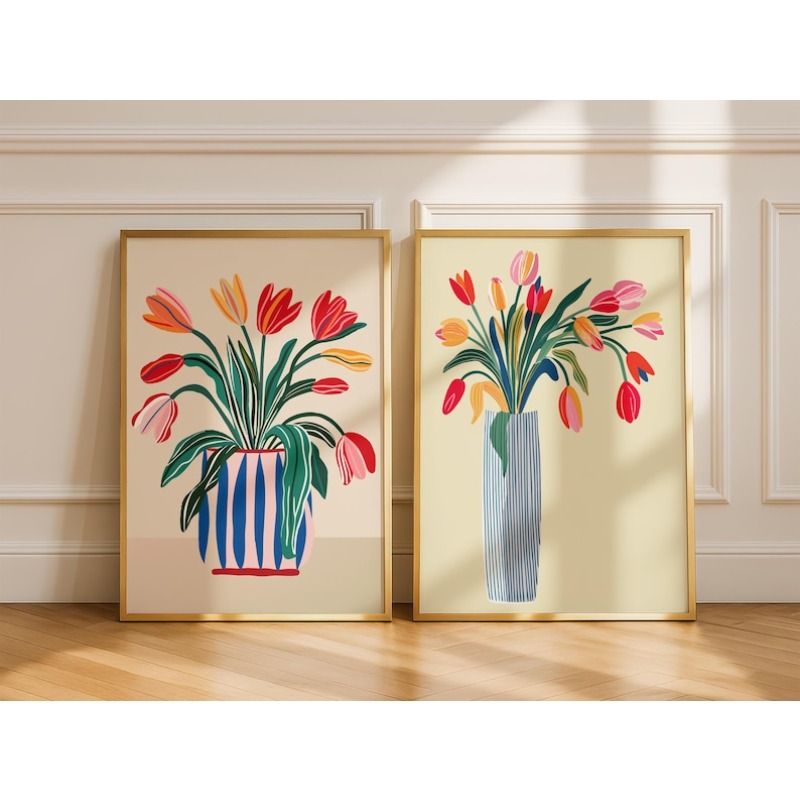 Home Decor Youtube - 2 Buah Seni Dinding Kanvas Bunga
