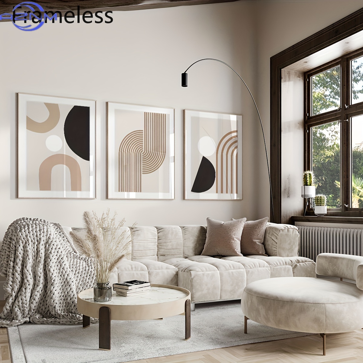 Home Decor Minimal - 3 Buah Seni Kanvas Garis Abstrak