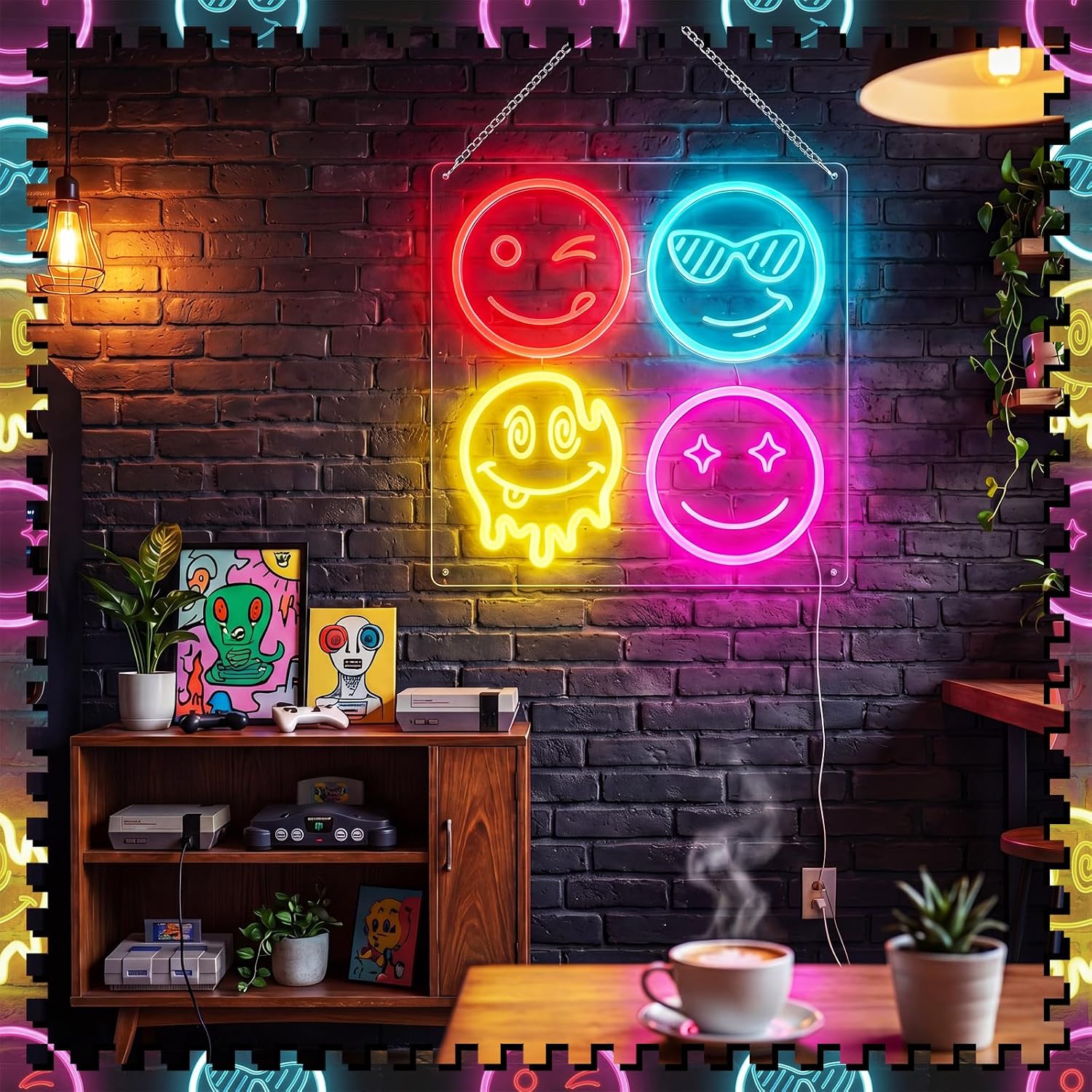 Lampu Neon LED Wajah Tersenyum - Home Decor Emoji ulasan dan harga