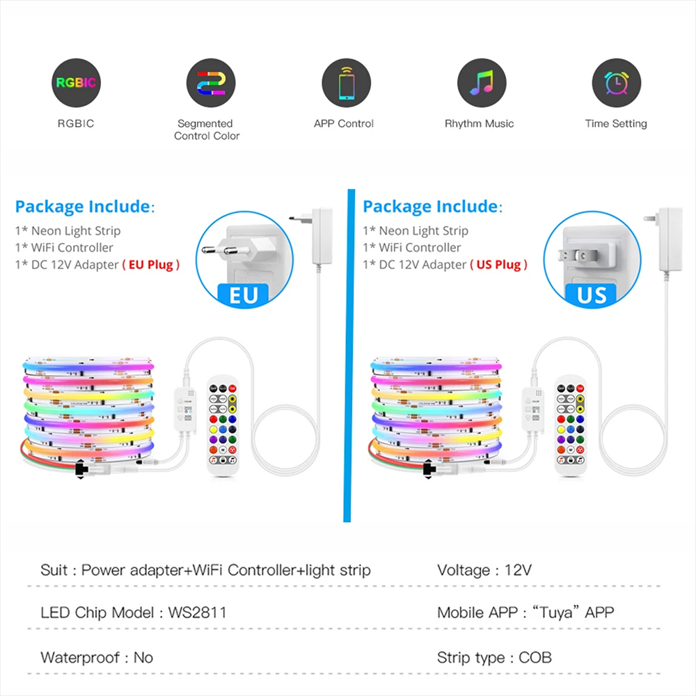 Tuya WiFi WS2811 RGBIC COB LED - Home Decor Free App ulasan dan harga