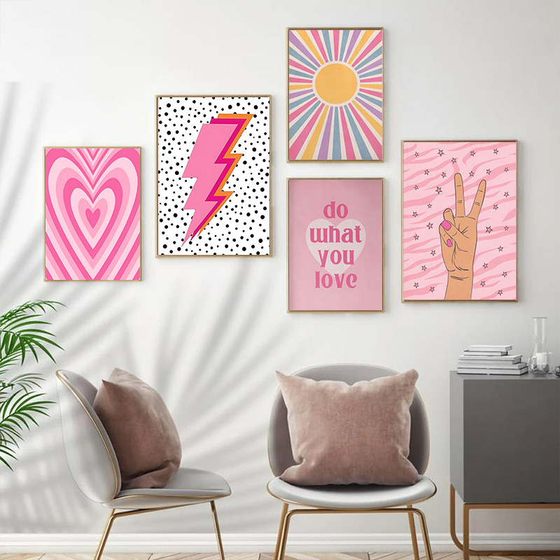 Abstrak Merah Muda Petir Gradi - Home Decor Minimal ulasan dan harga